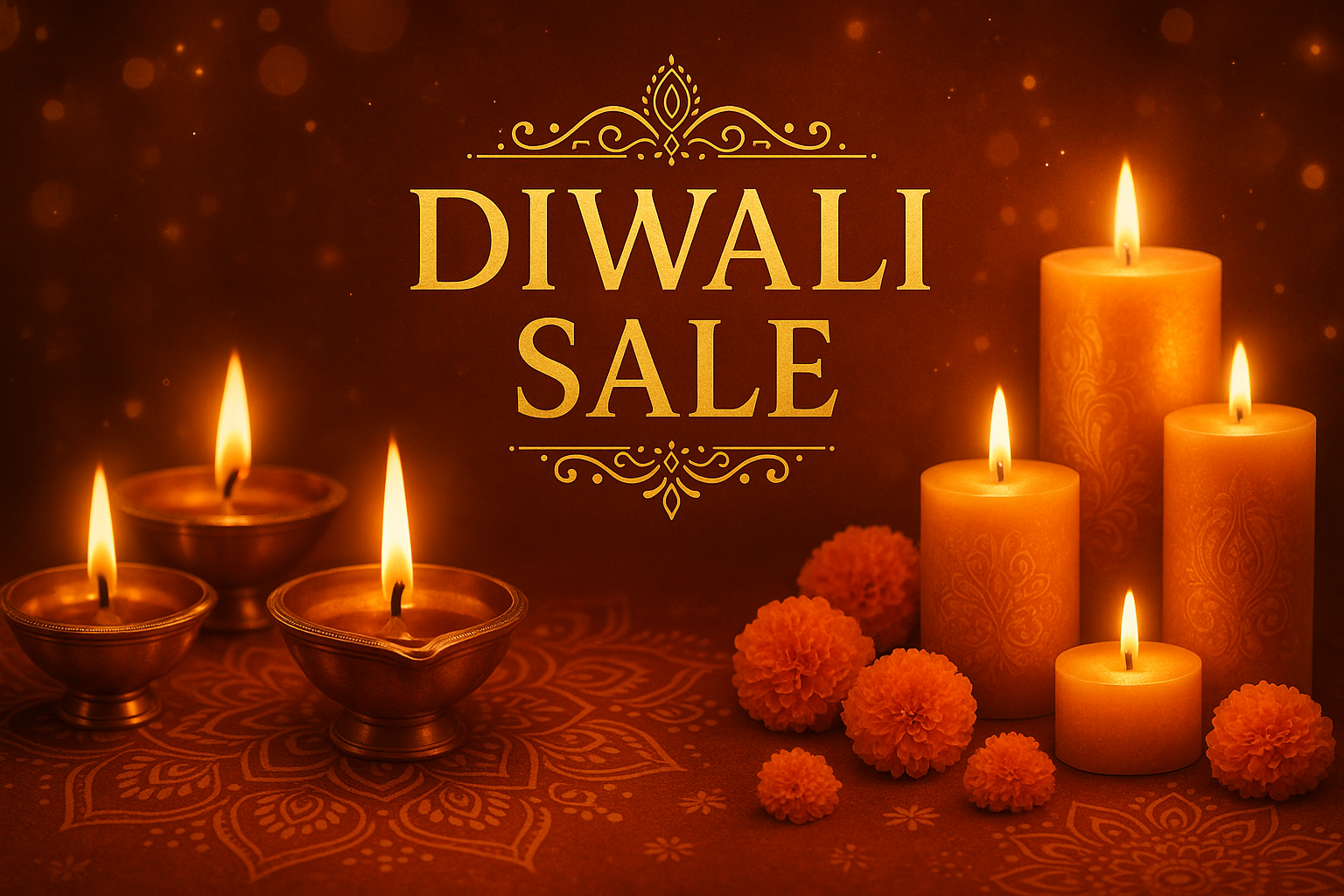 create a beautiful sales banner for diwali in candles and diya